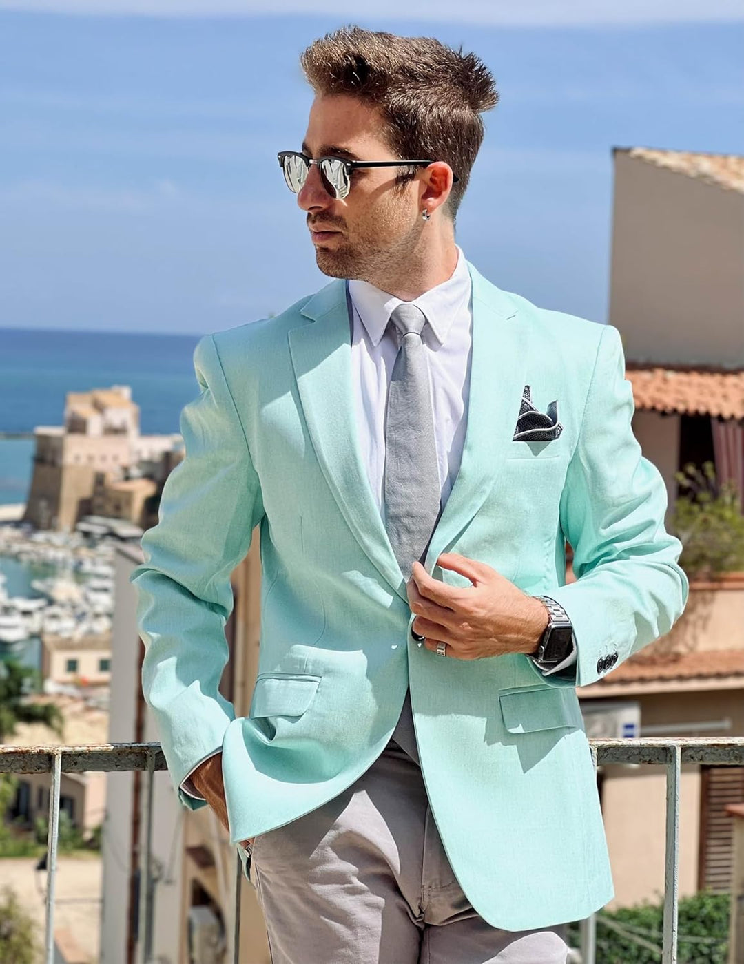 COOFANDY Herren Sakko Sportlich Freizeit Blazer Business Anzugjacke Regular Fit Jackett 1 Knopf Aqua