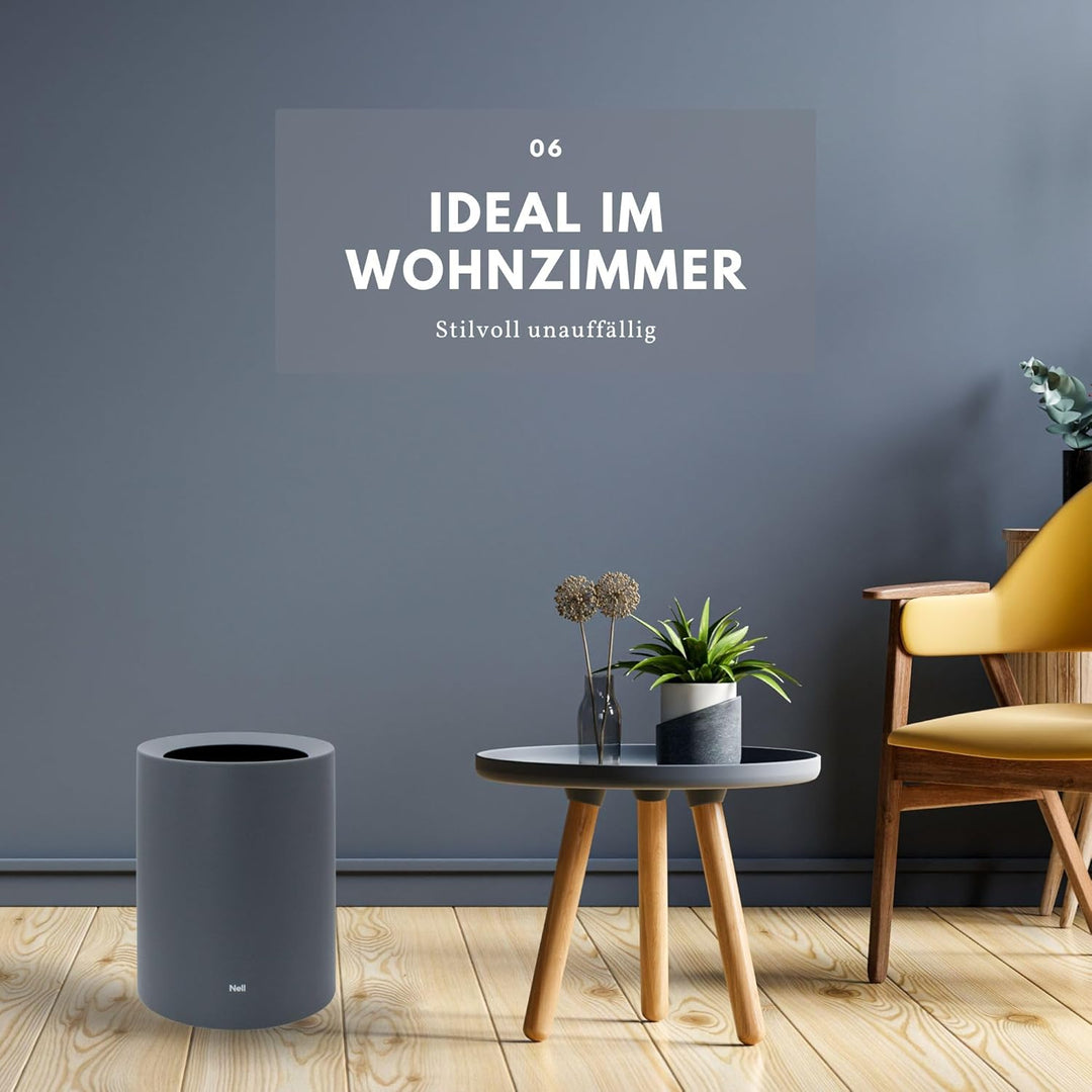 Nell 12L Mülleimer Büro Grau Matt – Ideal für Büro, Küche und Wohnzimmer, Eleganter und vielseitiger
