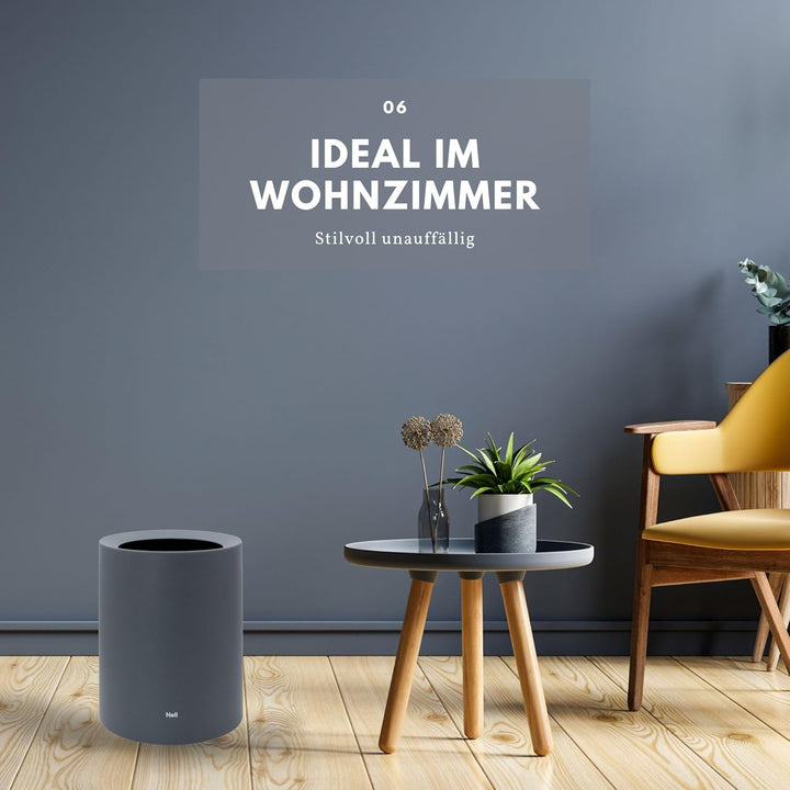 Nell 12L Mülleimer Büro Grau Matt – Ideal für Büro, Küche und Wohnzimmer, Eleganter und vielseitiger