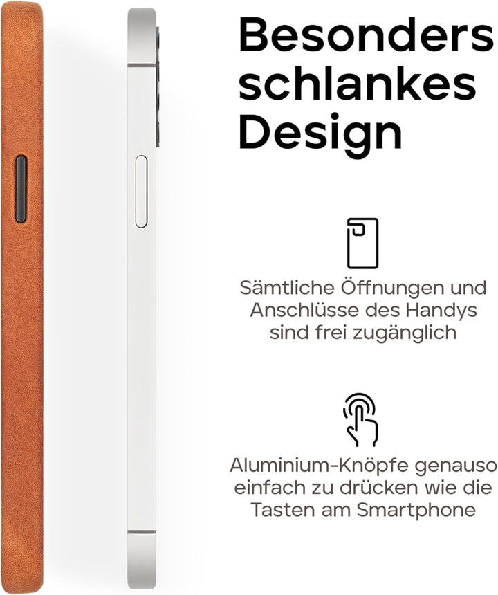 WIIUKA Hülle für iPhone 14, Leder aus Deutschland, Lederhülle extra Dünn, Premium Handyhülle, Case,