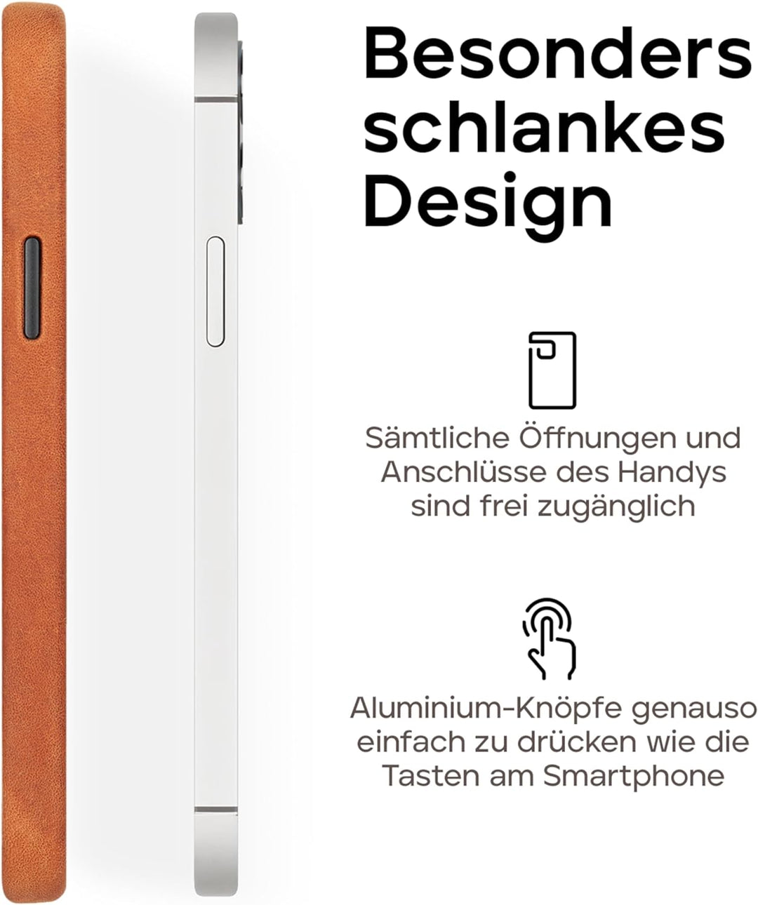 WIIUKA Hülle für iPhone 14 Plus, Leder aus Deutschland, Lederhülle extra Dünn, Premium Handyhülle, C