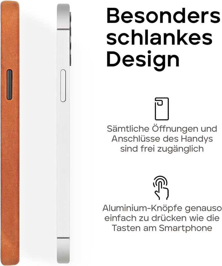WIIUKA Hülle für iPhone 14 Plus, Leder aus Deutschland, Lederhülle extra Dünn, Premium Handyhülle, C