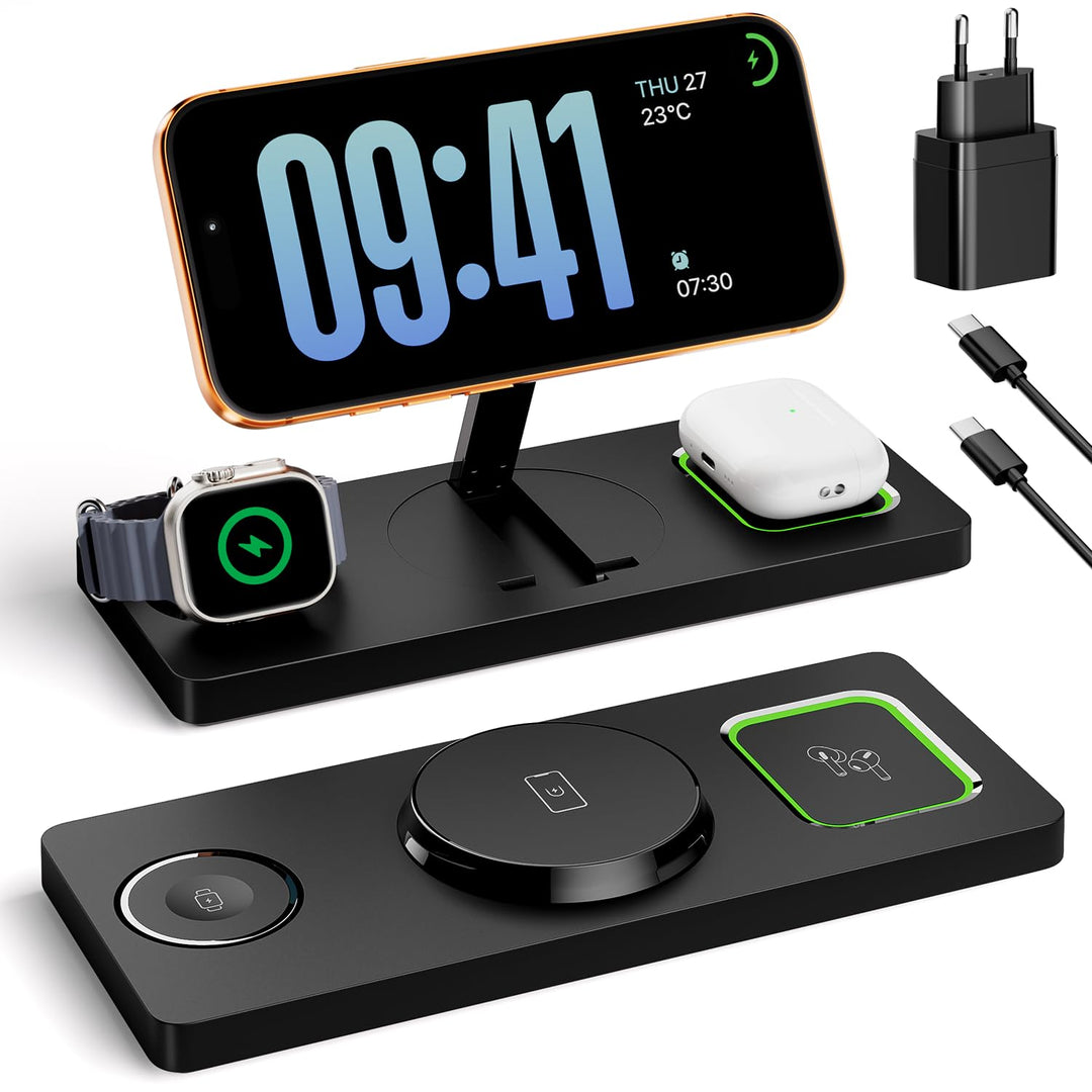 3 in 1 MagSafe Ladestation iPhone Apple Watch, Faltbar Induktive Ladestation Kompatibel mit MagSafe