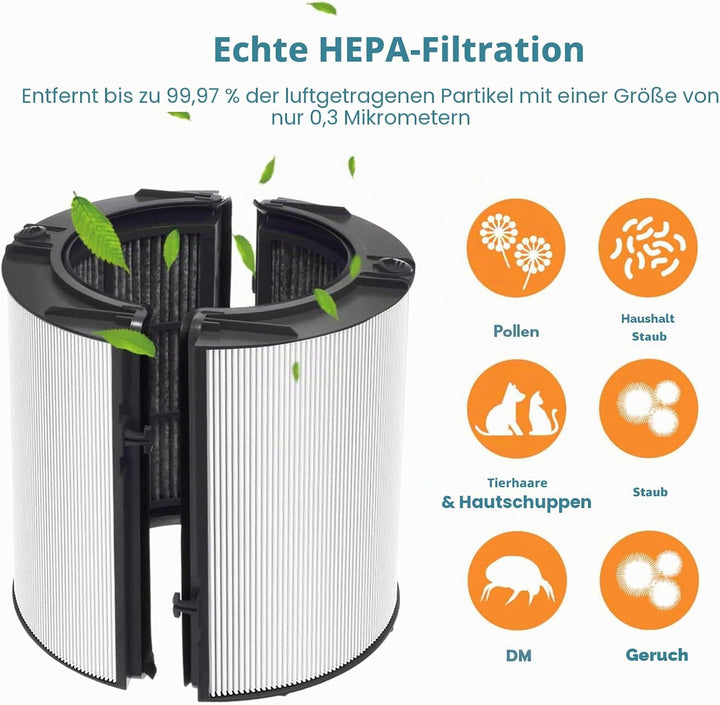 2-in-1 HEPA + Kohle-Ersatzfilter, kompatibel mit Dyson HP04 TP04 DP04 PH04 HP09 TP09 HP07 TP07 PH03