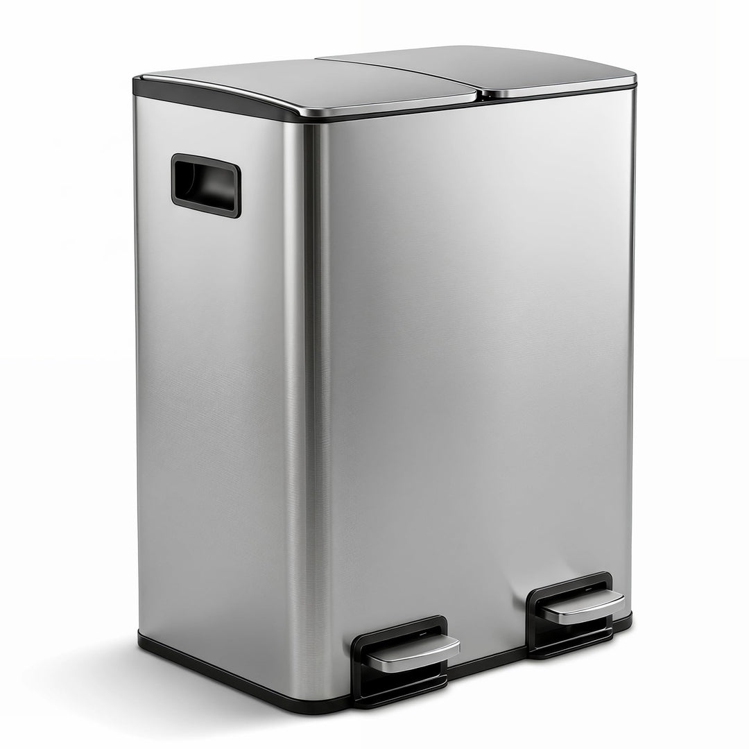 Mülleimer Küche 2 x 24L(48L), Edelstahl Treteimer mit Deckel, Mülltrennsystem 2 Fächer, Abfalleimer
