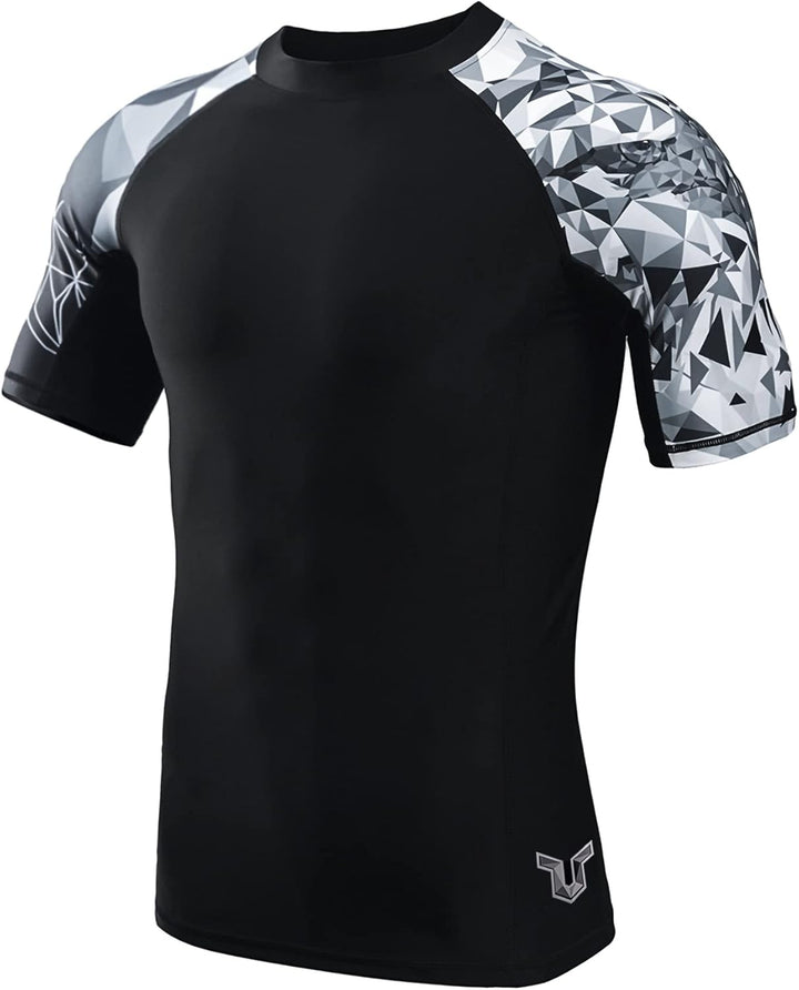 HUGE SPORTS Herren Kurzarm Splice Skins Rashguard Shirt Schwimmshirt Rash Vest für Schwimmen Surfen
