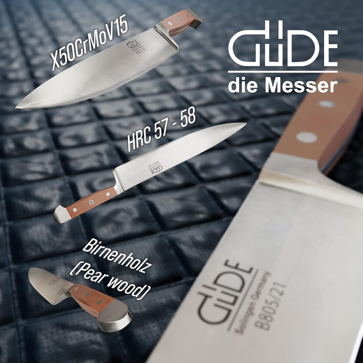 GÜDE Solingen - grosses Kochmesser geschmiedet, 26 cm, Birnenholz, ALPHA BIRNE, Küchenmesser, Doppel