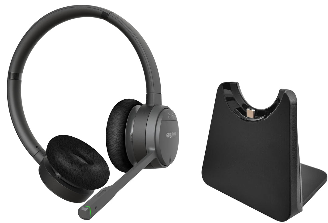 GEQUDIO GC-2 DECT Headset mit Ladestation für FritzBox - Kabellos Telefonieren am FritzFon – Duales