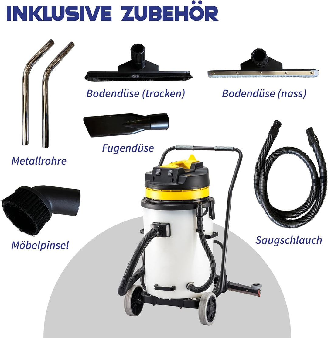 Nass und Trockensauger HL 60SB – Industriesauger, leistungsstarkes Saugsystem mit 2x1000W Motoren, 6