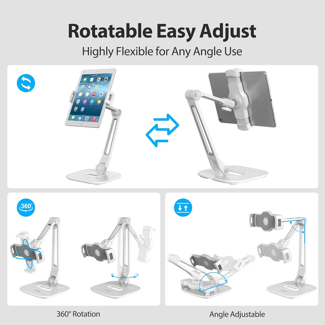 AboveTEK Long Arm Aluminium Tablet Ständer, Klapp Tablet Ständer mit 360 ° Swivel Clamp Halterung, p