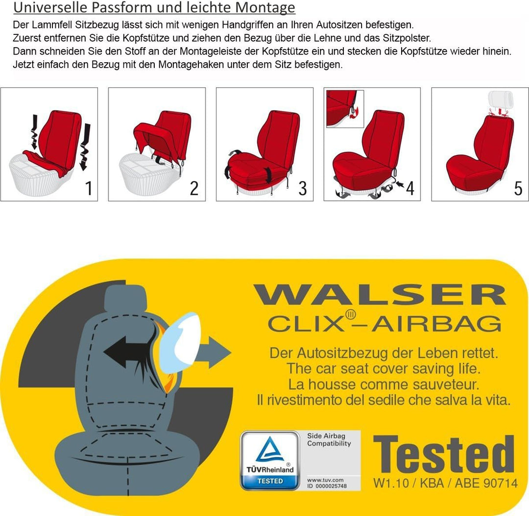 2Stk. Torrex® Lammfell-Sitzbezug - kein Patchwork - Vollbezug mit allgemeiner Betriebserlaubnis (ABE
