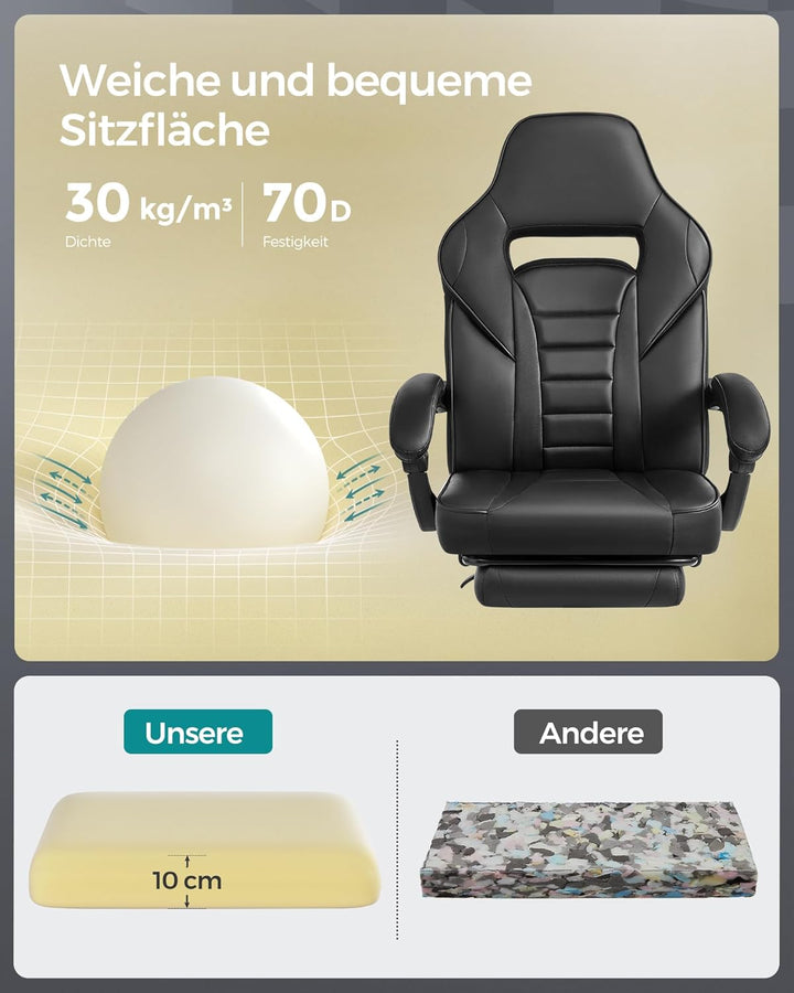 SONGMICS Bürostuhl, Schreibtischstuhl, ausziehbare Fussstütze, Kopfkissen, Lendenkissen, höhenverste