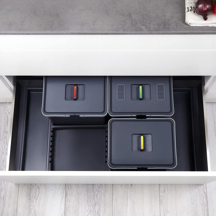 SOTECH Abfallsammler Draw 15+15+15L Abfalltrennsystem mit Deckel Abfallsystem für Korpusbreite 100 c