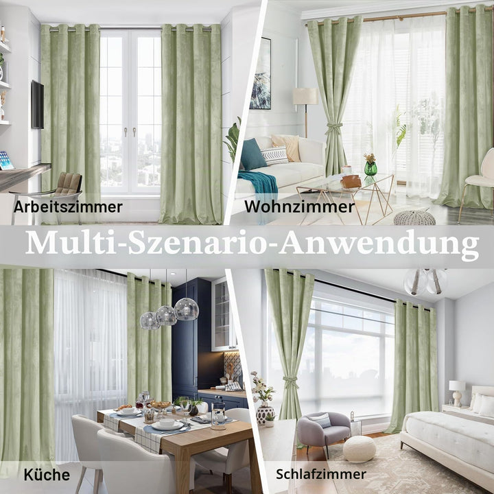 JIUZHEN Verdunklungsvorhang aus Samt,2er Set weiche blickdichte Gardinen mit Ösen für Schlafzimmer,1