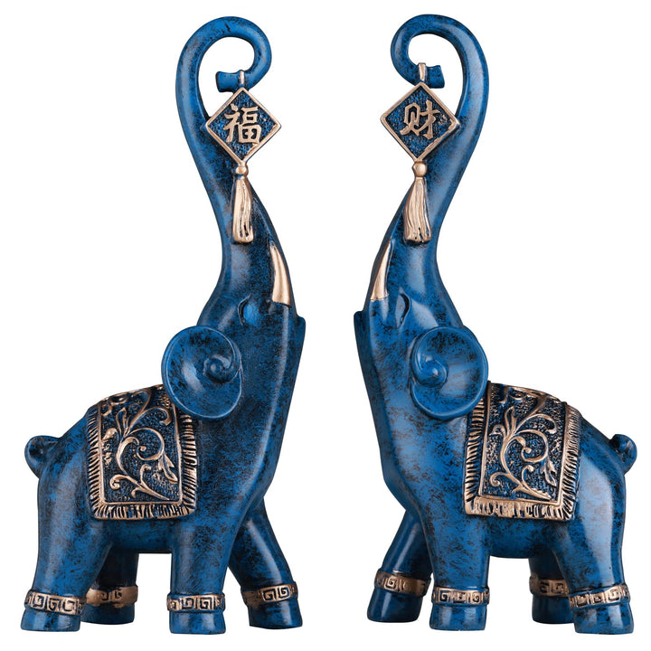 DOVDOV 2 Stück Glücksbringer Elefant Skulptur, Blaue chinesische Feng Shui Elefant Statue Home Decor