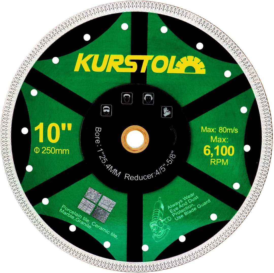 KURSTOL Fliesen-Porzellan-Diamantklinge – 10"/250mm superdünnes Diamant-Trennscheibe, Dorn 7/8"-5/8"