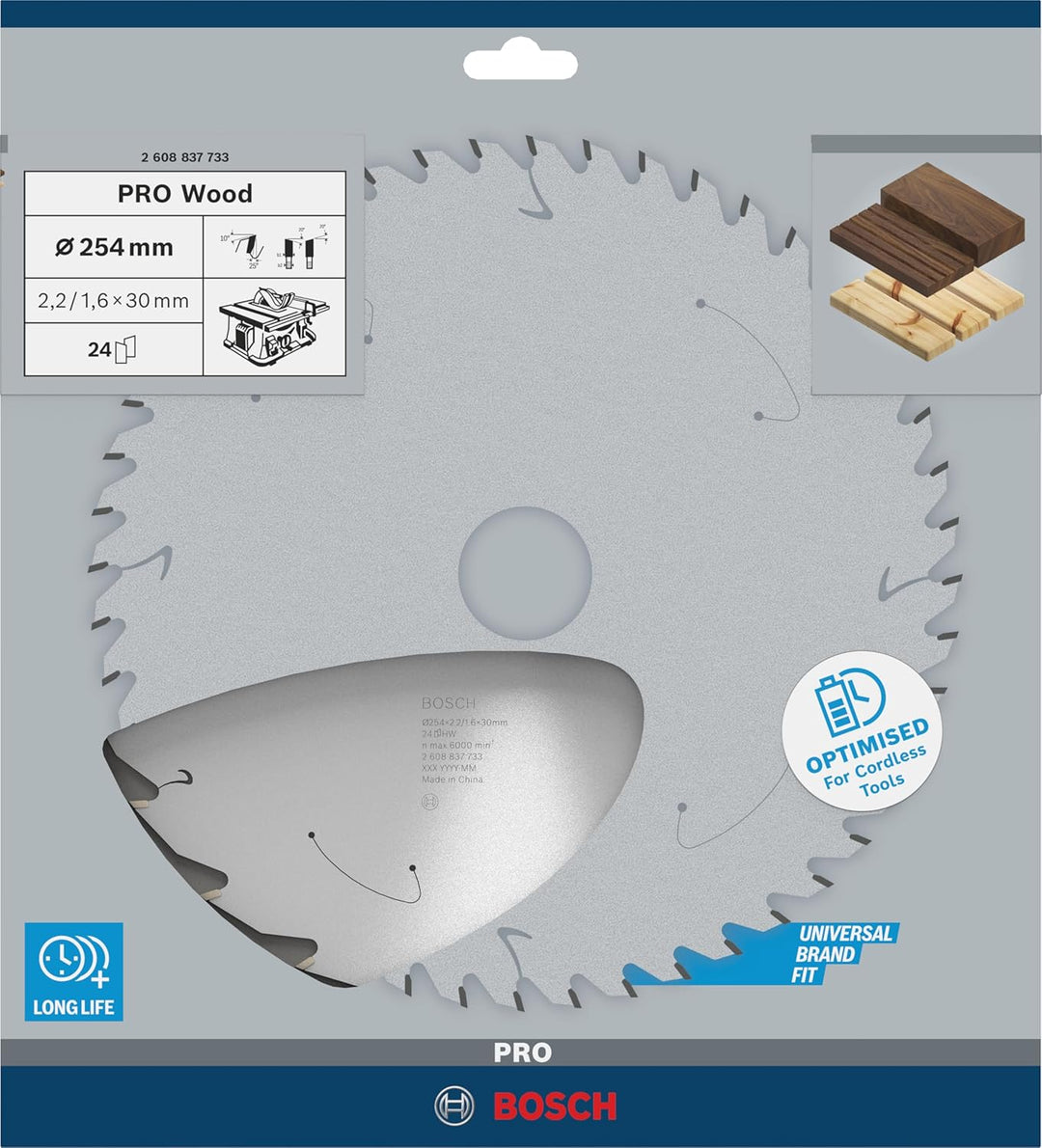 Bosch Professional 1x Kreissägeblatt Standard for Wood (Holz, Sägeblatt Ø 254 x 30 x 2,2 mm, 24 Zähn