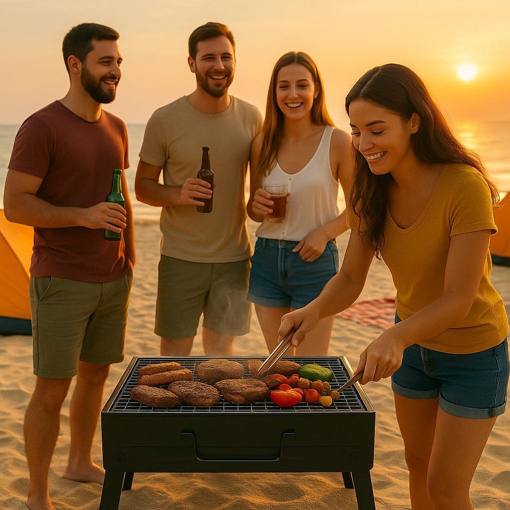 Kompakter Grill mit Griff – Vielseitiger und mobiler Holzkohlegrill mit entnehmbarem Ascheauffangbeh