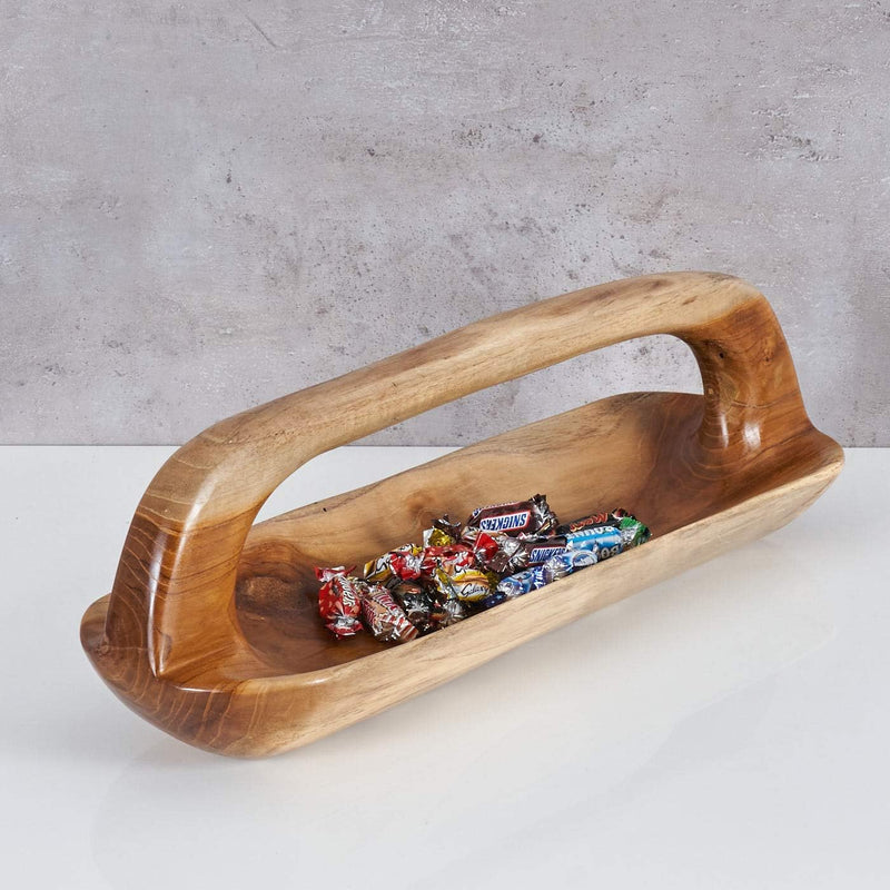 levandeo Schale ca. 60x20cm Teakholz mit Griff Holzschale Dekoschale Natur Unikat Dekoration Obstsch