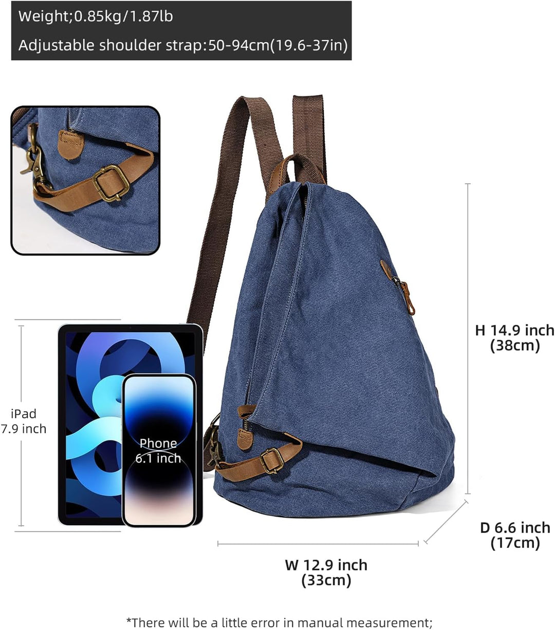 Retro Segeltuch Rucksack Canvas Vintage Rucksäcke Echtleder Daypack Reisetasche Schulterrucksack für