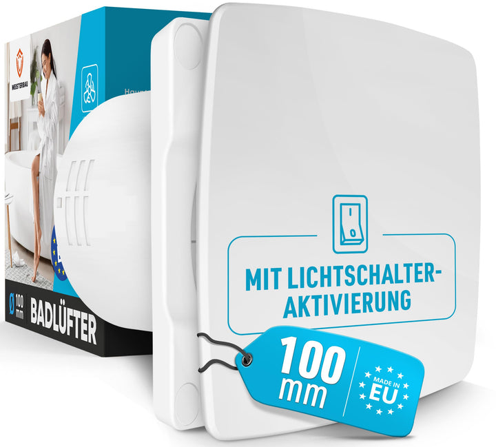 MEISTERBAU - Badlüfter mit Lichtschalter-Aktivierung [Made in Europe] - Leiser Lüfter 100mm Durchmes