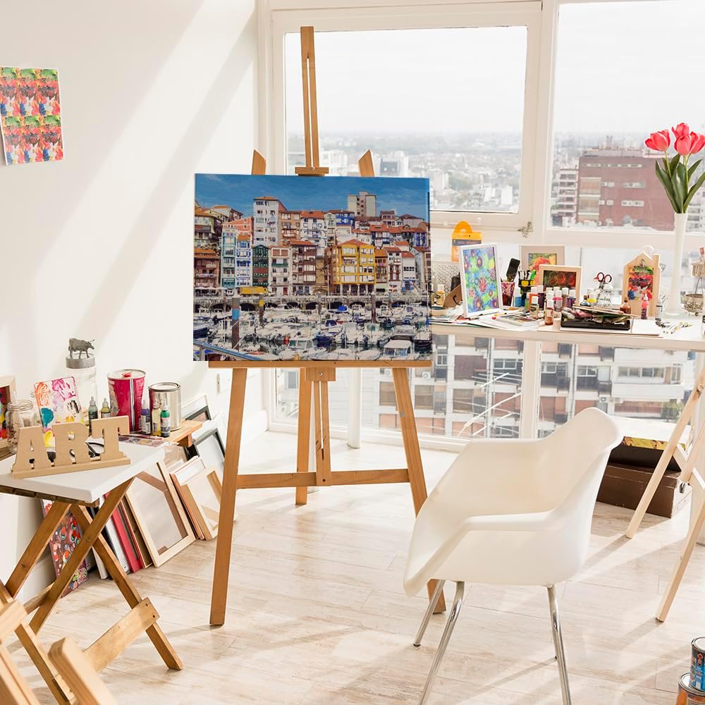 Artnapi Malen nach Zahlen Erwachsene mit Rahmen | DIY Handgemalt | Hafen mit bunten Mietshäusern| Ki