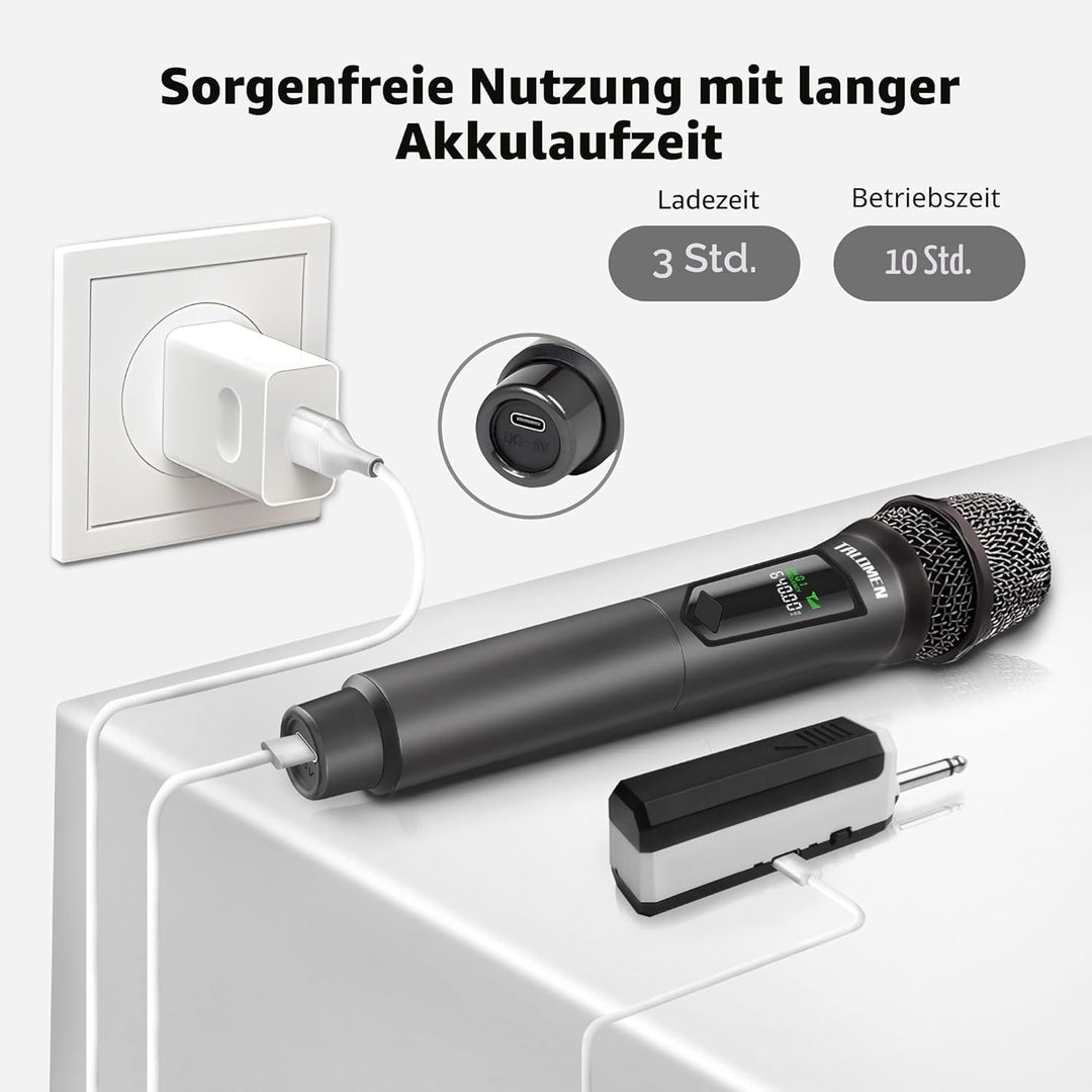talomen Mikrofon kabellos,Drahtloses Funkmikrofon Wireless Microphone,Dual Mikrofon Kabellos Set,Han