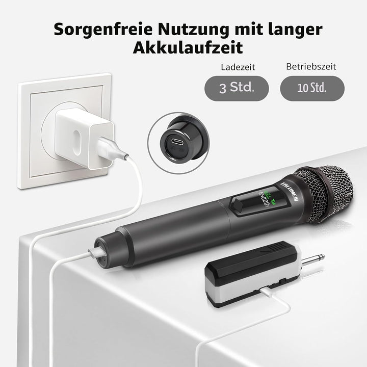 talomen Mikrofon kabellos,Drahtloses Funkmikrofon Wireless Microphone,Dual Mikrofon Kabellos Set,Han