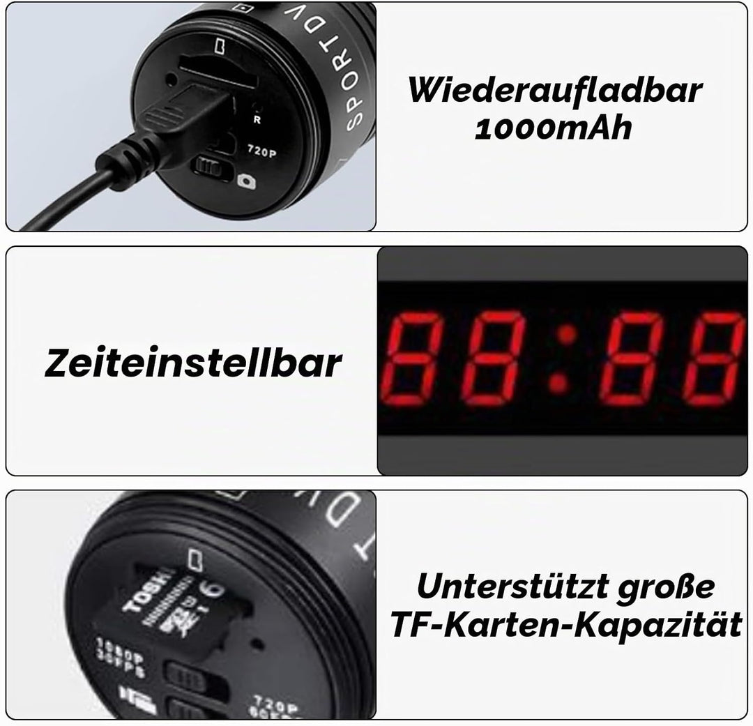1080P HD Action Cam, 120° Weitwinkel Helmkamera, IP66 Dashcam Fahrrad mit 64GB Speicherkarte &amp; 1000m