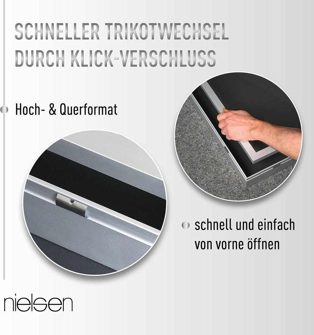 nielsen Trikotrahmen, 70 x 90 cm - Floatglas, Aluminium, Silber matt, Objektrahmen zum Aufhängen im