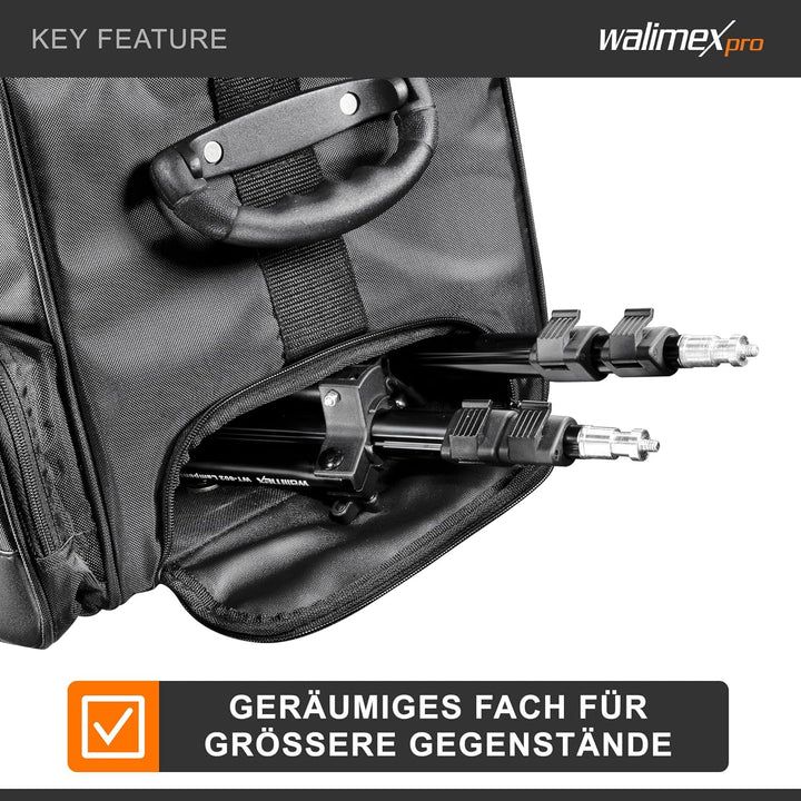 Walimex pro Studio-Trolley XL (inkl. ausziehbarem Trolleygriff, gepolsterten Schultergurt, variabler