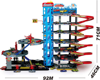 TikTakToo Parkgarage Spielset mit Autos und viel Zubehör für Kinder Autogarage Parkhaus Garage Spiel