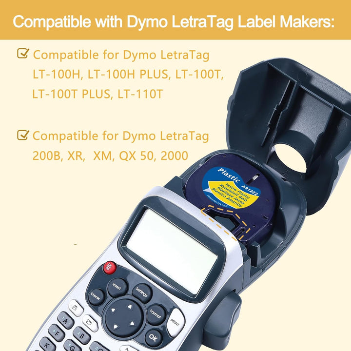 MarkField kompatible Schriftband für Dymo Letratag Gelb Kunststoff Etikettenband, Schwarz auf Gelb f
