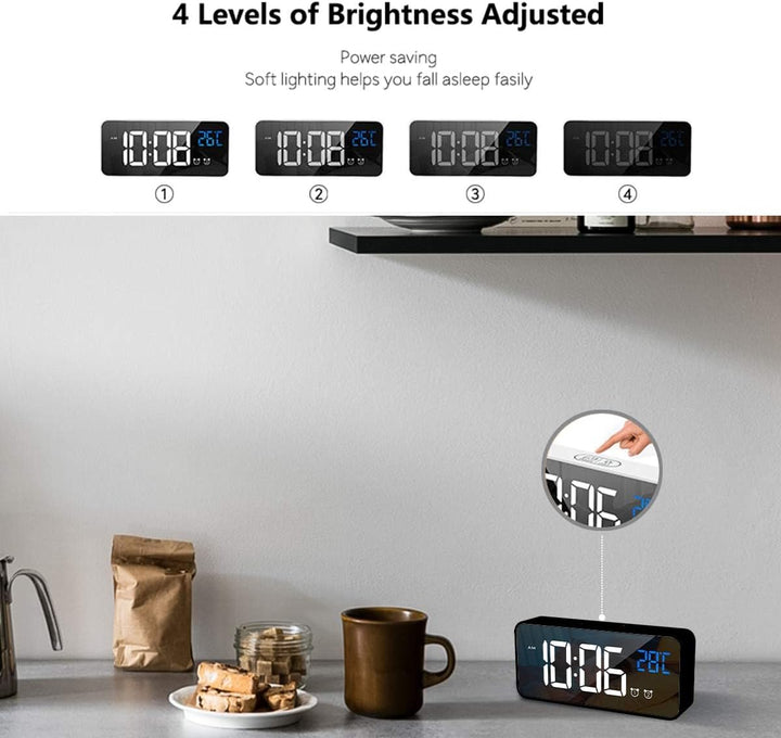 HOMVILLA Wecker, Wecker Digital mit Grosse LED Temperaturanzeige, Digitaler Wecker mit Dual Alarm, S