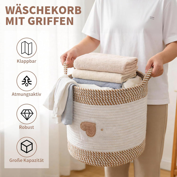 Aufbewahrungskorb Baumwollseil Geflochten 2er Set, Aufbewahrung Körbe, Badezimmer Wickeltisch Zubehö
