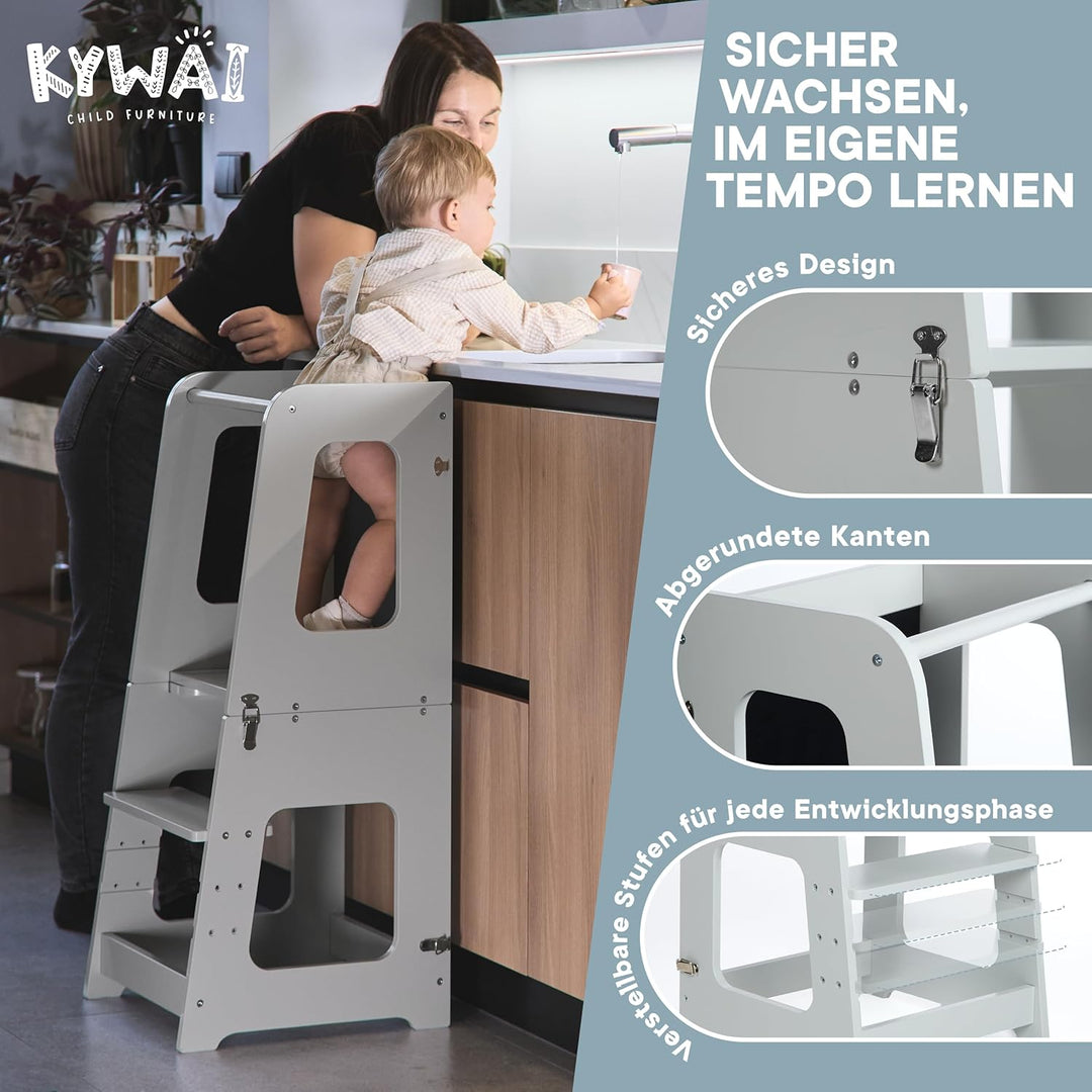 Montessori Lernturm ab 1 Jahr Klappbar Gross– 2-in-1 Premium Learning Tower & Tisch – Lernturm klapp