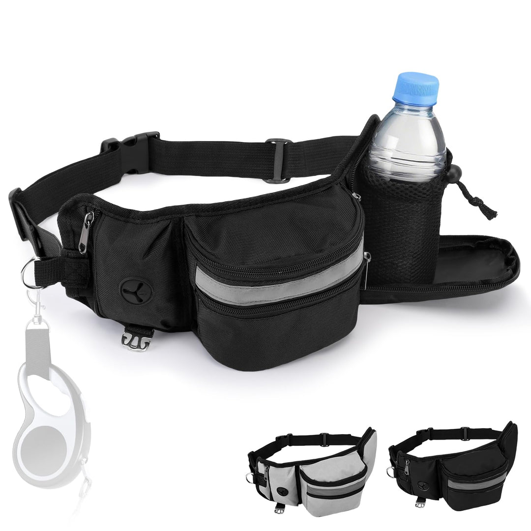 Leckerlibeutel Hundetraining, Robuste Bauchtasche mit Kotbeutelspender, Flaschenhalter, Reflektor &