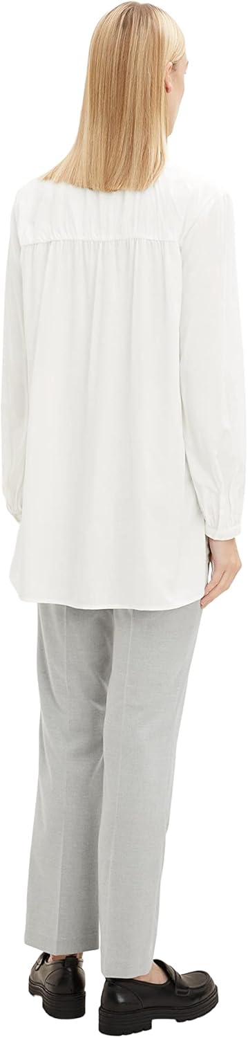 TOM TAILOR Damen Longstyle Bluse mit V-Ausschnitt, 10315 - Whisper White