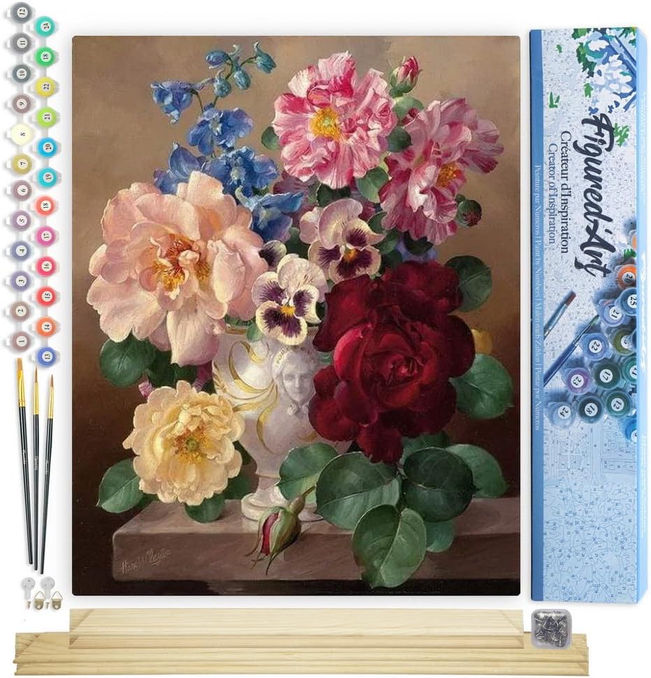Figured'Art Malen Nach Zahlen Erwachsene Mit Rahmen Schöner Blumenstrauss - Paint by Numbers Basteln