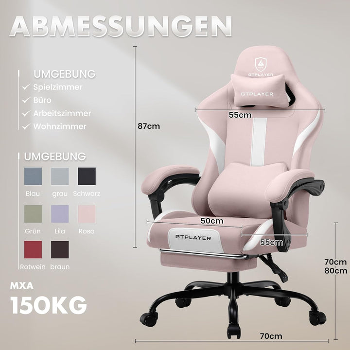 GTPLAYER Gaming Stuhl Bürostuhl Ergonomisch Gaming Sessel mit Kopfstütze und Cloud-Lendenkissen, Gep