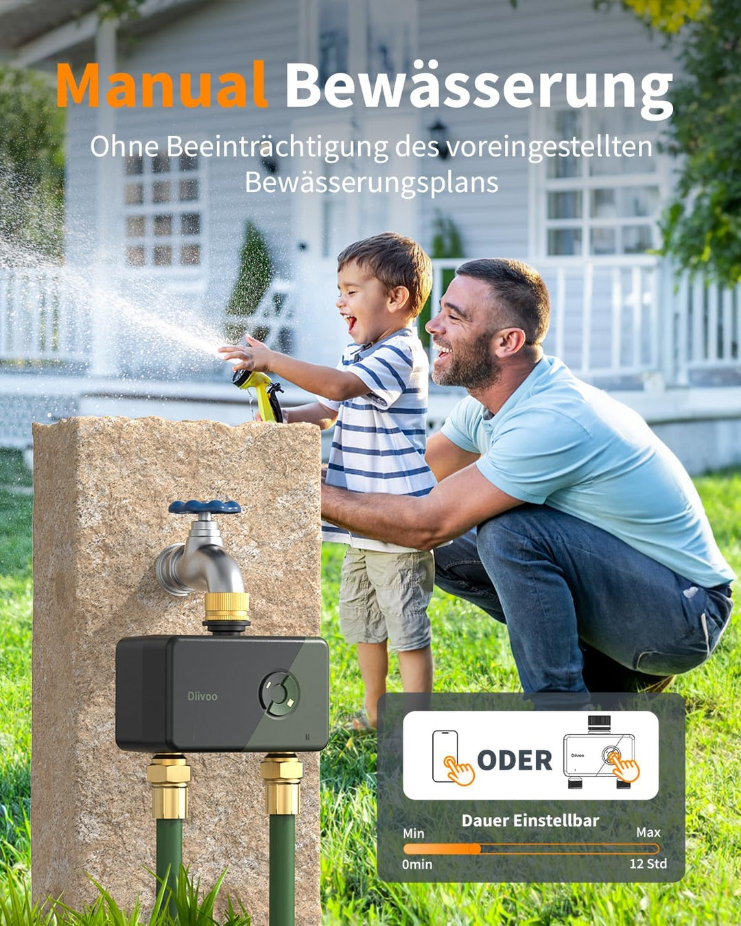 Diivoo Bewässerungscomputer WLAN 2 Ausgänge mit RFID-Gateway, Smart Wasserzeitschaltuh mit App, 6 Be