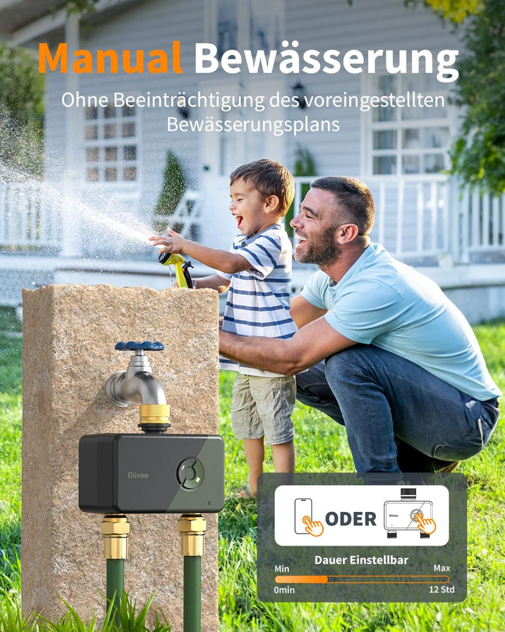 Diivoo Bewässerungscomputer WLAN 2 Ausgänge mit RFID-Gateway, Smart Wasserzeitschaltuh mit App, 6 Be
