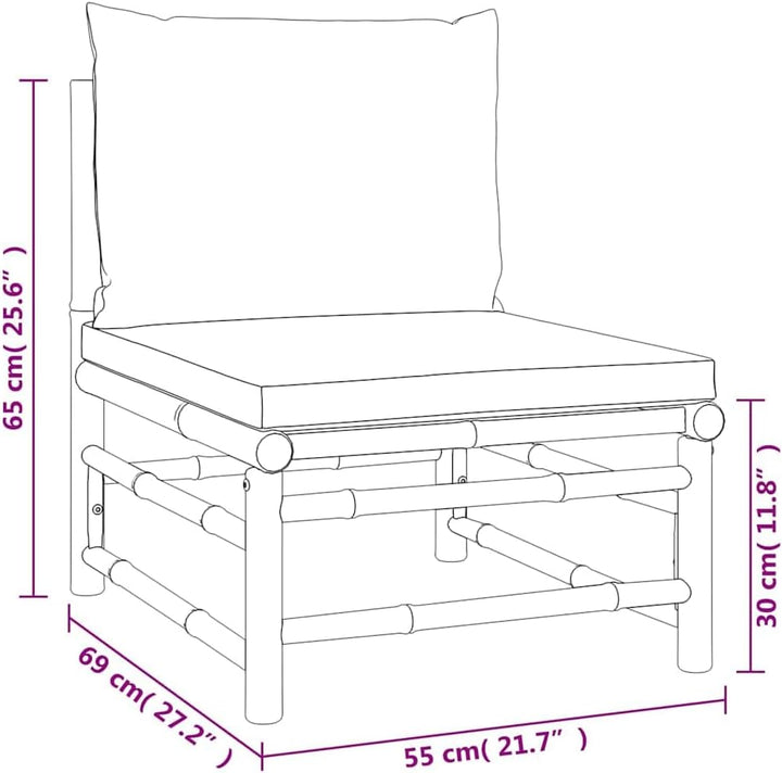vidaXL 3-TLG. Garten-Lounge-Set mit Hellgrauen Kissen Bambus Mittelteil + Fussstütze + Tisch Hellgra