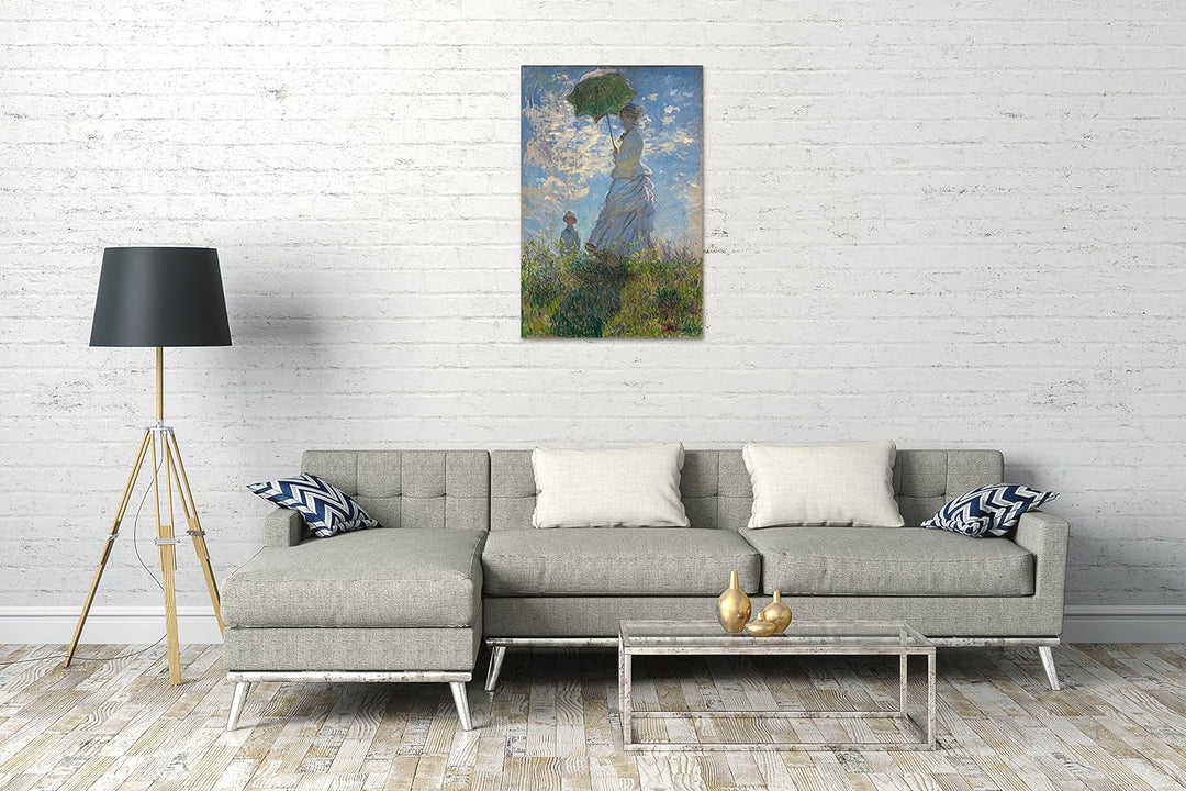 Printed Paintings Leinwand (60x80cm): Claude Monet - Frau mit Sonnenschirm - Madame Monet mit Ihr 60