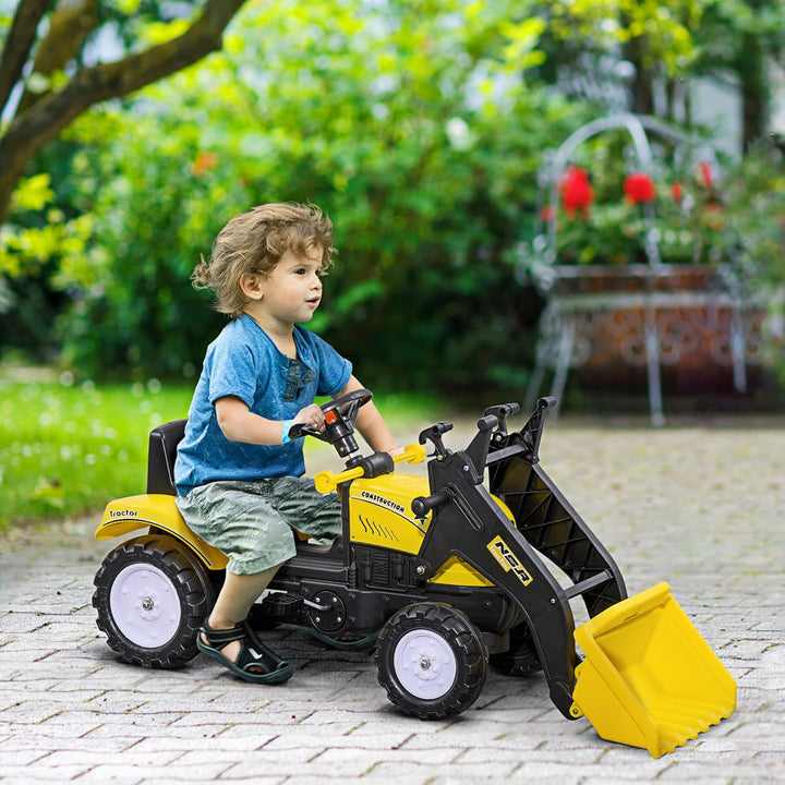 HOMCOM Trettraktor Tretauto Traktor ab 3 Jahre Spielzeug Kinder Schwarz+Gelb 114 x 41 x 52 cm Mehrfa