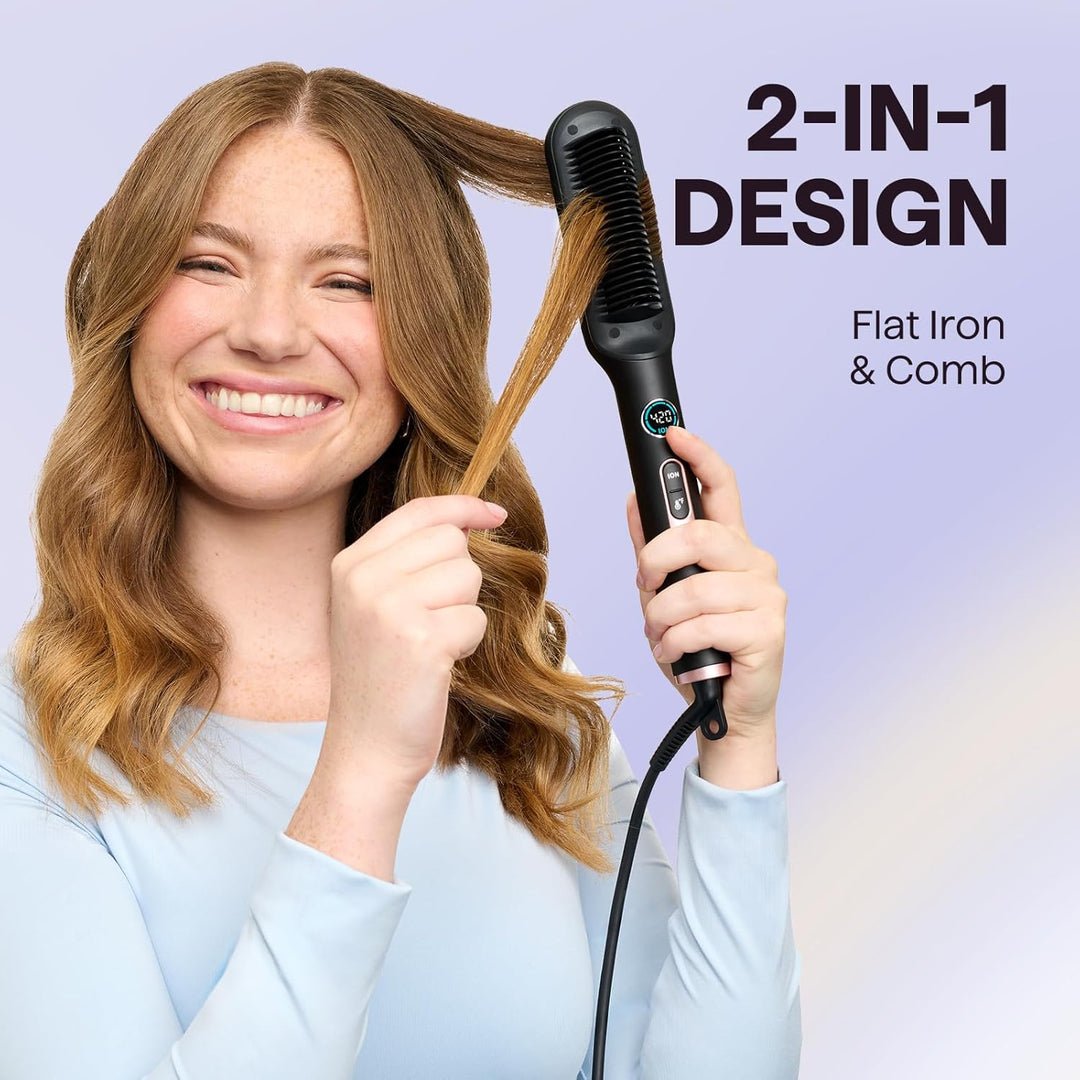 Wavytalk Glättbürste, Ionische Glätteisen und Bürste 2 in 1, Verbrühungsschutz Keramik Haarglätter B