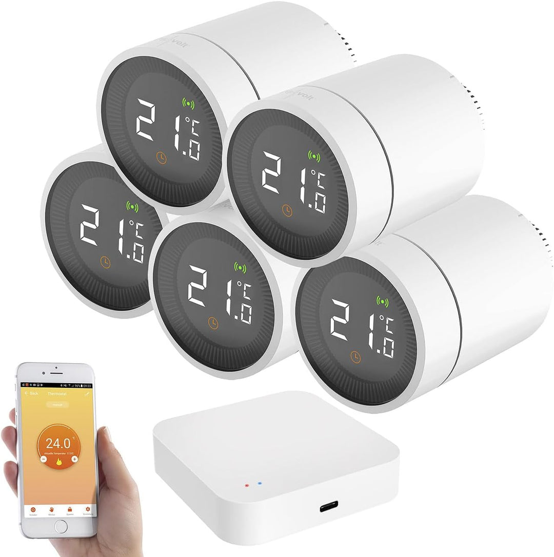 revolt Smart Thermostat ZigBee: 5er-Set Heizkörperthermostate mit App, Sprachsteuerung, ZigBee-Gatew