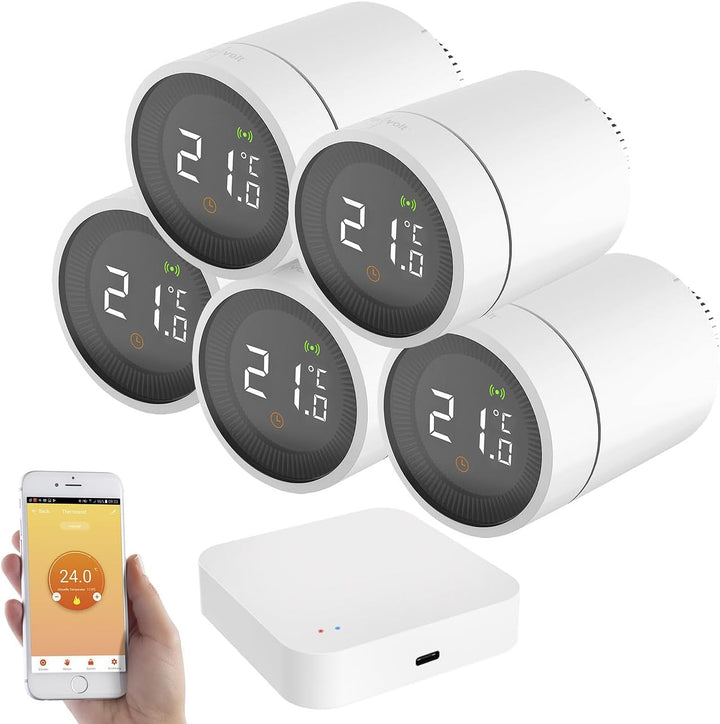 revolt Smart Thermostat ZigBee: 5er-Set Heizkörperthermostate mit App, Sprachsteuerung, ZigBee-Gatew