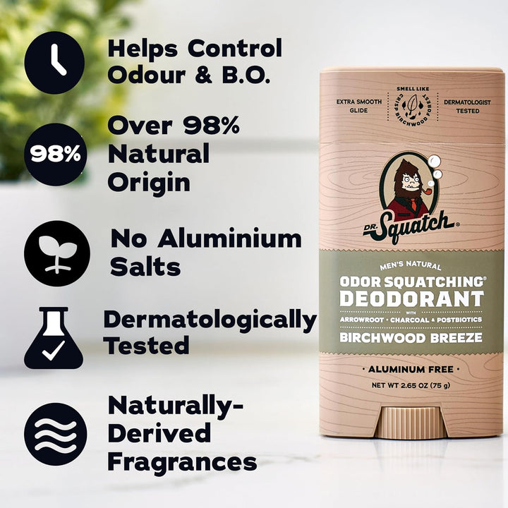 Dr. Squatch Natürliches Deodorant für Männer ohne Aluminium, mit Aktivkohle & Postbiotika für bis zu