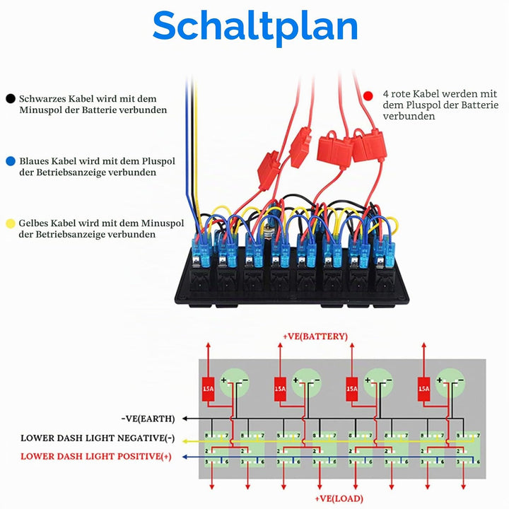 KAOLALI 12V/24V Schalter Panel Boot 8 Schaltern Kippschalter Panel Boote Zigarettenanzünder 12 V 3,1